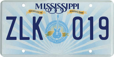 MS license plate ZLK019