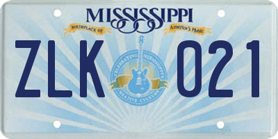 MS license plate ZLK021