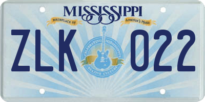 MS license plate ZLK022