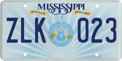 MS license plate ZLK023