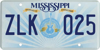 MS license plate ZLK025