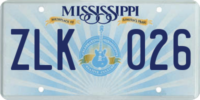 MS license plate ZLK026