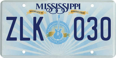 MS license plate ZLK030