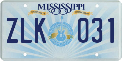 MS license plate ZLK031