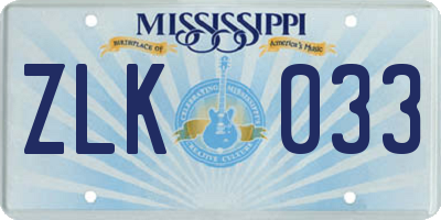 MS license plate ZLK033