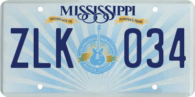 MS license plate ZLK034