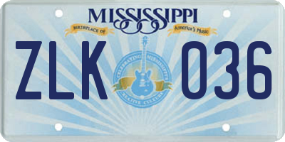 MS license plate ZLK036