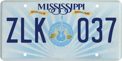 MS license plate ZLK037
