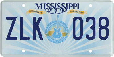 MS license plate ZLK038