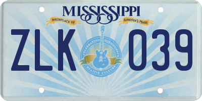 MS license plate ZLK039