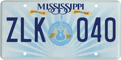 MS license plate ZLK040