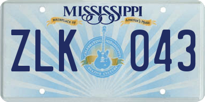 MS license plate ZLK043