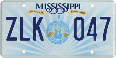 MS license plate ZLK047