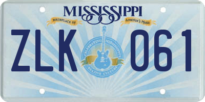MS license plate ZLK061