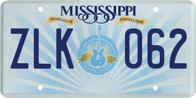MS license plate ZLK062