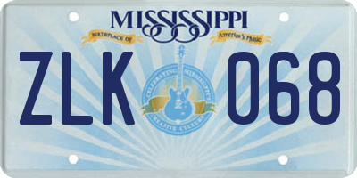 MS license plate ZLK068