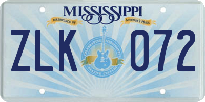MS license plate ZLK072