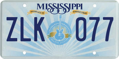 MS license plate ZLK077