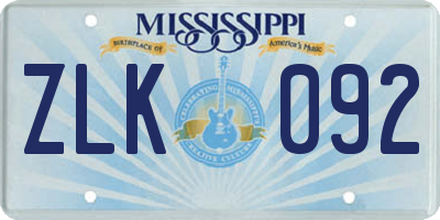 MS license plate ZLK092