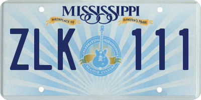 MS license plate ZLK111