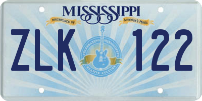 MS license plate ZLK122