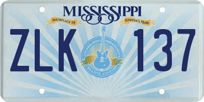 MS license plate ZLK137