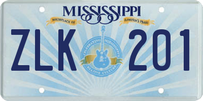 MS license plate ZLK201