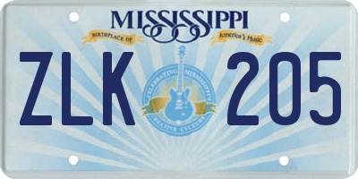 MS license plate ZLK205