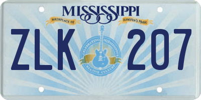 MS license plate ZLK207