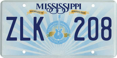 MS license plate ZLK208