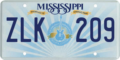 MS license plate ZLK209