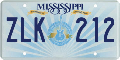 MS license plate ZLK212