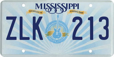 MS license plate ZLK213
