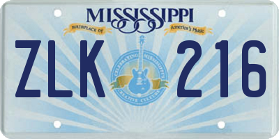 MS license plate ZLK216