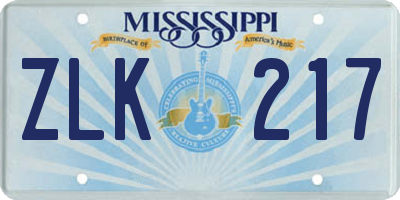 MS license plate ZLK217
