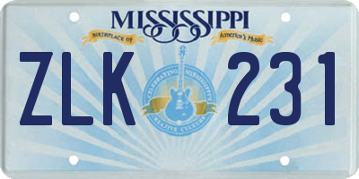 MS license plate ZLK231
