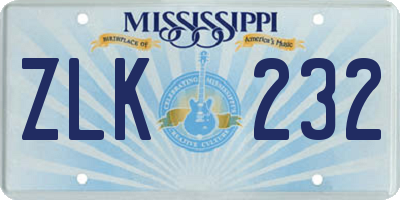 MS license plate ZLK232