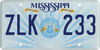 MS license plate ZLK233