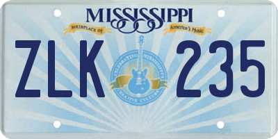 MS license plate ZLK235