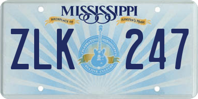 MS license plate ZLK247