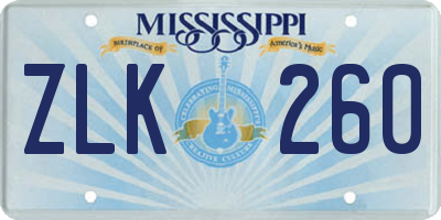 MS license plate ZLK260