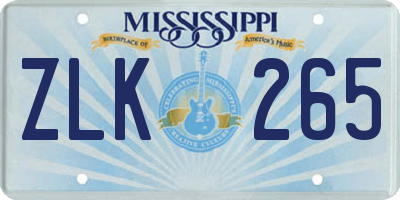 MS license plate ZLK265