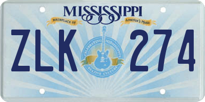 MS license plate ZLK274