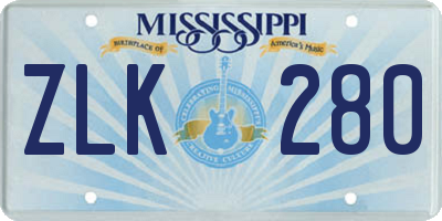 MS license plate ZLK280