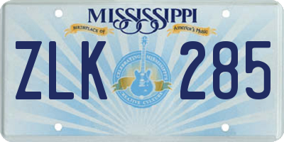 MS license plate ZLK285