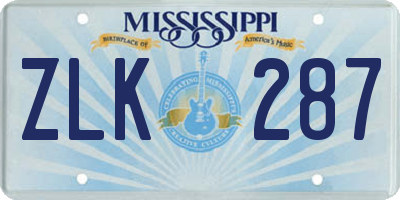 MS license plate ZLK287
