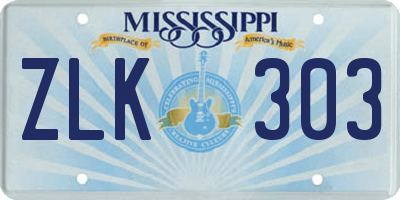 MS license plate ZLK303