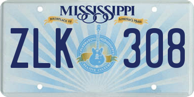 MS license plate ZLK308
