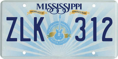 MS license plate ZLK312