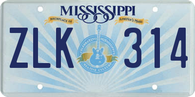 MS license plate ZLK314